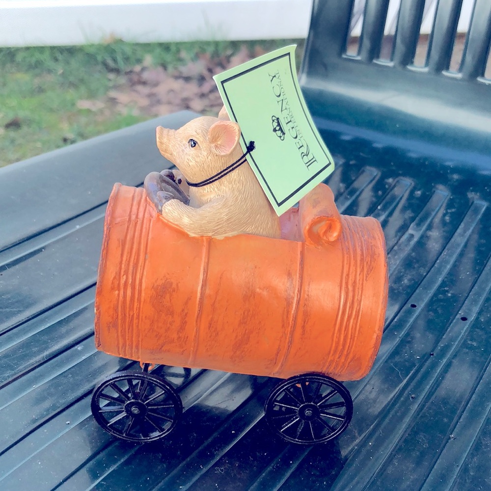 Super cute resin farm animal and metal barrel